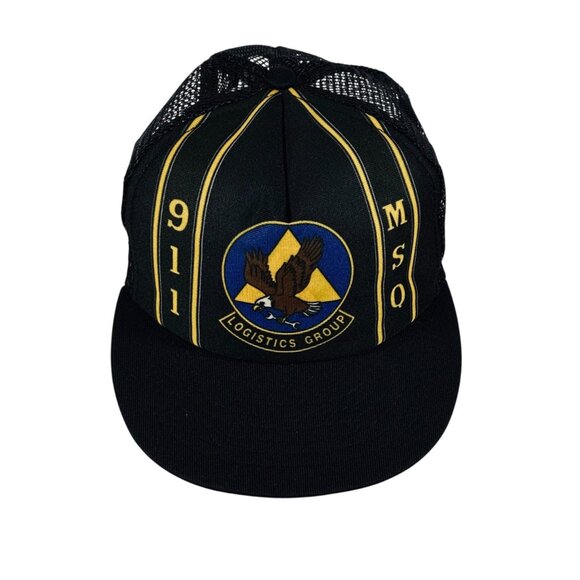 911 MSQ Logistics Group Black Trucker Hat With Eagle Logo & Mesh Back Adjustable - Picture 1 of 13